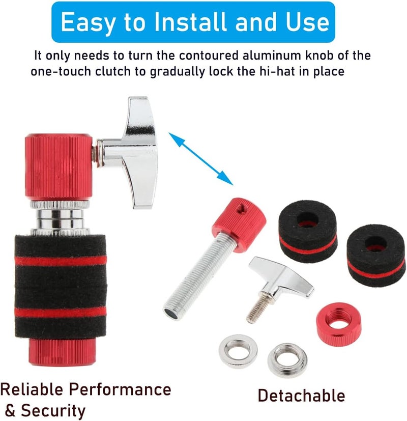 Fiozinx Hi-hat Clutch, Hi Hat Stand for 6 mm Rod, Aluminum Hi-hat Clutch Cymbal Standard Hi-Hat Stands for Jazz Drum Parts Accessories, Red - Image 4